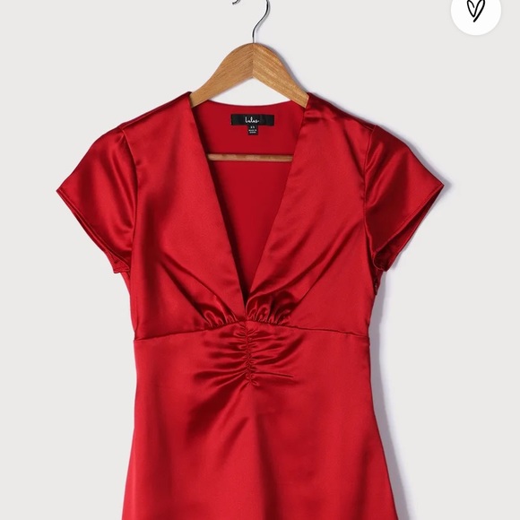 Lulus red satin short sleeve mini dress - Picture 3 of 3